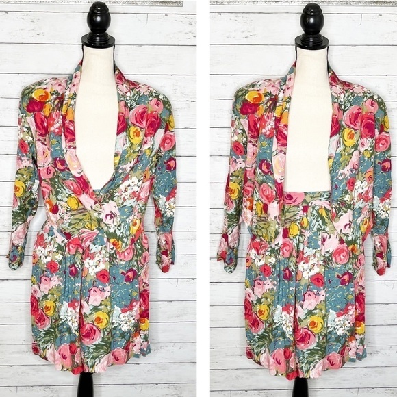 Vintage Pants - Vintage 80s Floral Go To Pieces Blazer and High Rise Shorts Size Medium